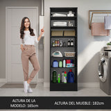 Mueble Multiusos para Aseo Negro 60x182cm con Puerta y con Siete Compartimientos