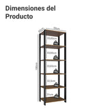 Estantería Marrón y Negro 59x180cm con Cinco Compartimientos y con Cinco Entrepaños de Resistencia 10 KG cada uno