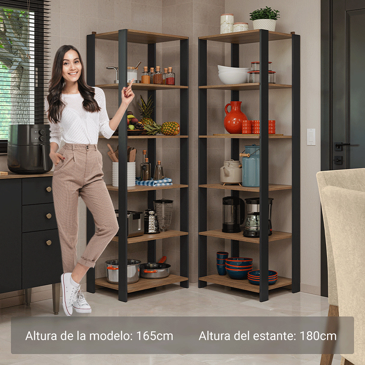 Estantería Esquinera Marrón y Negro 118x180cm con Diez Compartimientos y con Diez Entrepaños