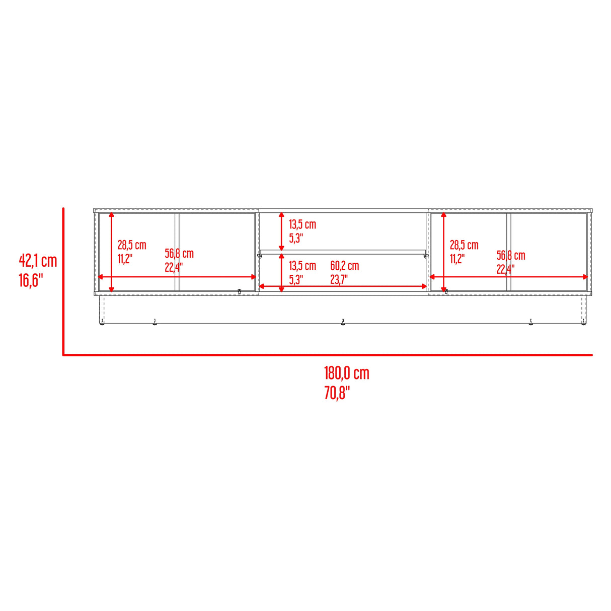 Rack de TV Caoba Gris Positano y Wengue 180.2x42.1cm para TV Hasta 75" Pulgadas con Dos Compartimientos