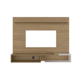 Panel de TV Desa Fresno y Blanco 164.2x128cm Flotante para TV Hasta 65" Pulgadas con Dos Compartimientos