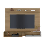 Panel de TV Desa Fresno y Blanco 164.2x128cm Flotante para TV Hasta 65" Pulgadas con Dos Compartimientos
