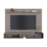 Panel de TV Desa Gris Positano y Wengue 164.2x128cm Flotante para TV Hasta 65" Pulgadas con Dos Compartimientos