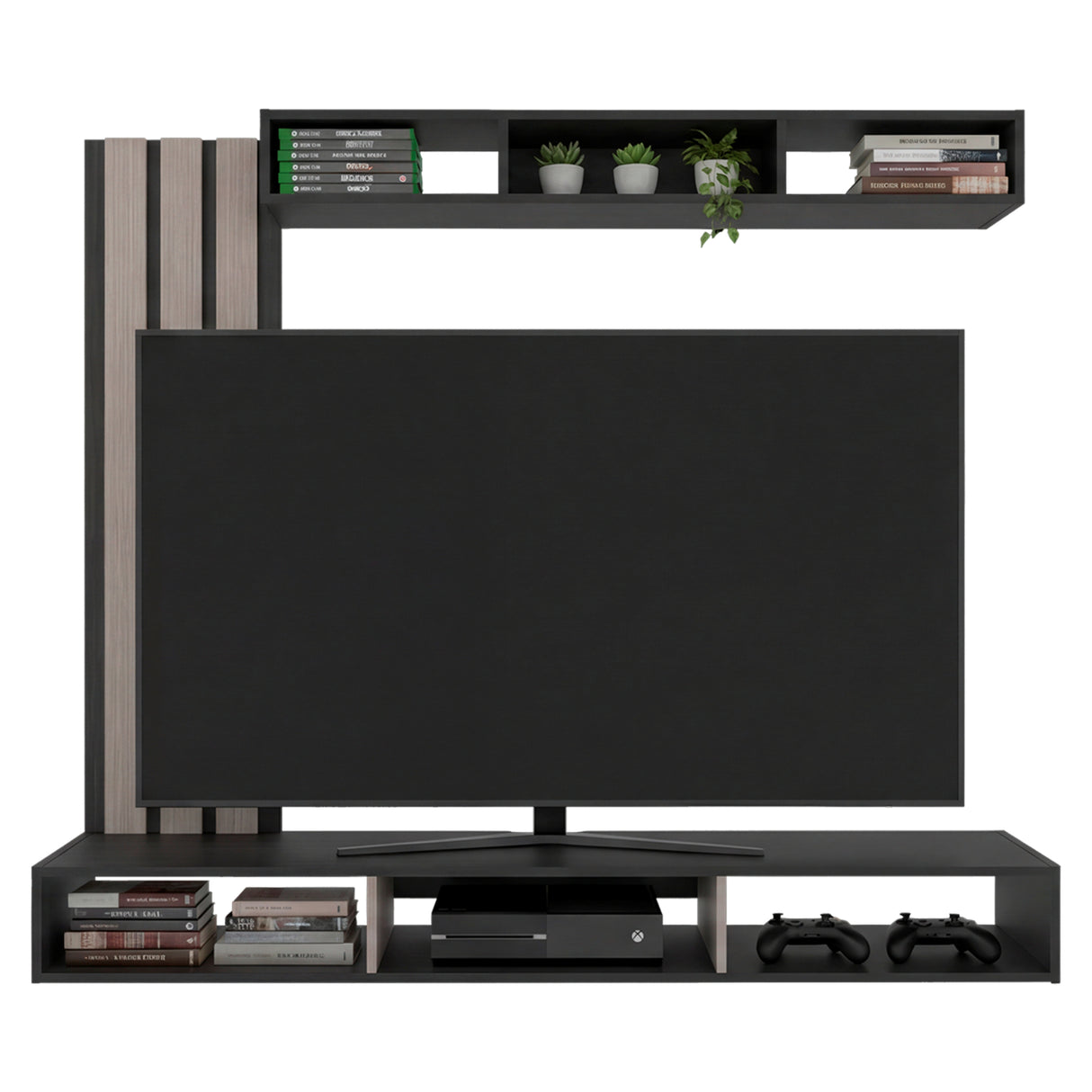 Panel de TV Joice Wengue y Gris Positano 160x138.2cm Flotante para TV Hasta 65" Pulgadas con Seis Compartimientos