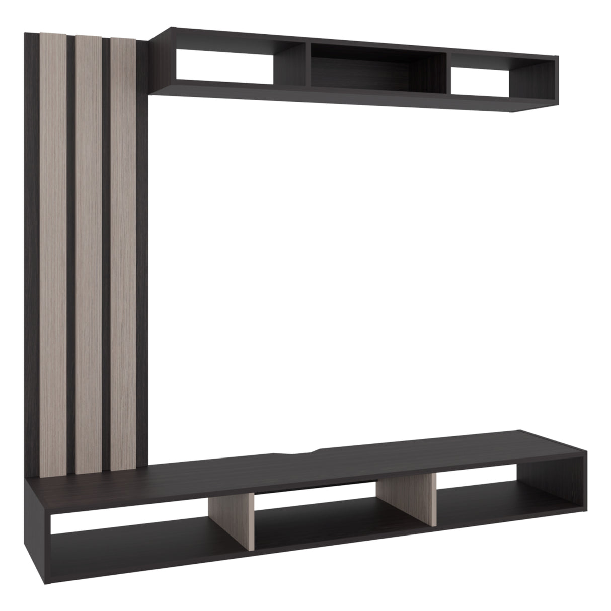 Panel de TV Joice Wengue y Gris Positano 160x138.2cm Flotante para TV Hasta 65" Pulgadas con Seis Compartimientos