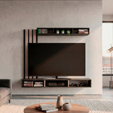 Panel de TV Joice Wengue y Gris Positano 160x138.2cm Flotante para TV Hasta 65" Pulgadas con Seis Compartimientos