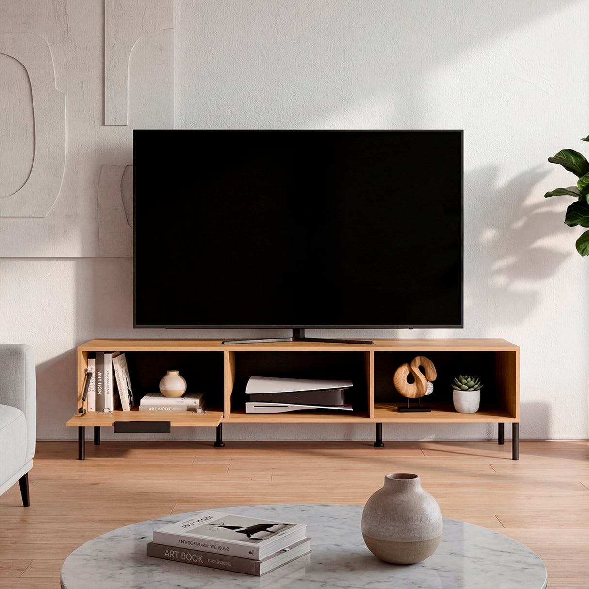 Rack de TV Dorne Fresno 170x42.6cm para TV Hasta 75" Pulgadas con Dos Compartimientos