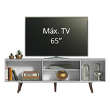 Centro de Entretenimiento Dubai Blanco 160x53cm para TV Hasta 65" Pulgadas con Cuatro Compartimientos y con Patas Marrón