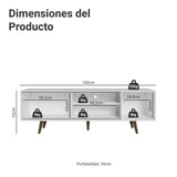 Centro de Entretenimiento Dubai Blanco 160x53cm para TV Hasta 65" Pulgadas con Cuatro Compartimientos y con Patas Marrón