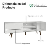 Centro de Entretenimiento Dubai Blanco 160x53cm para TV Hasta 65" Pulgadas con Cuatro Compartimientos y con Patas Marrón