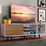 Centro de Entretenimiento Dubai Blanco y Marrón 160x53cm para TV Hasta 65" Pulgadas con Cuatro Compartimientos