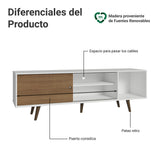 Centro de Entretenimiento Dubai Blanco y Marrón 160x53cm para TV Hasta 65" Pulgadas con Cuatro Compartimientos