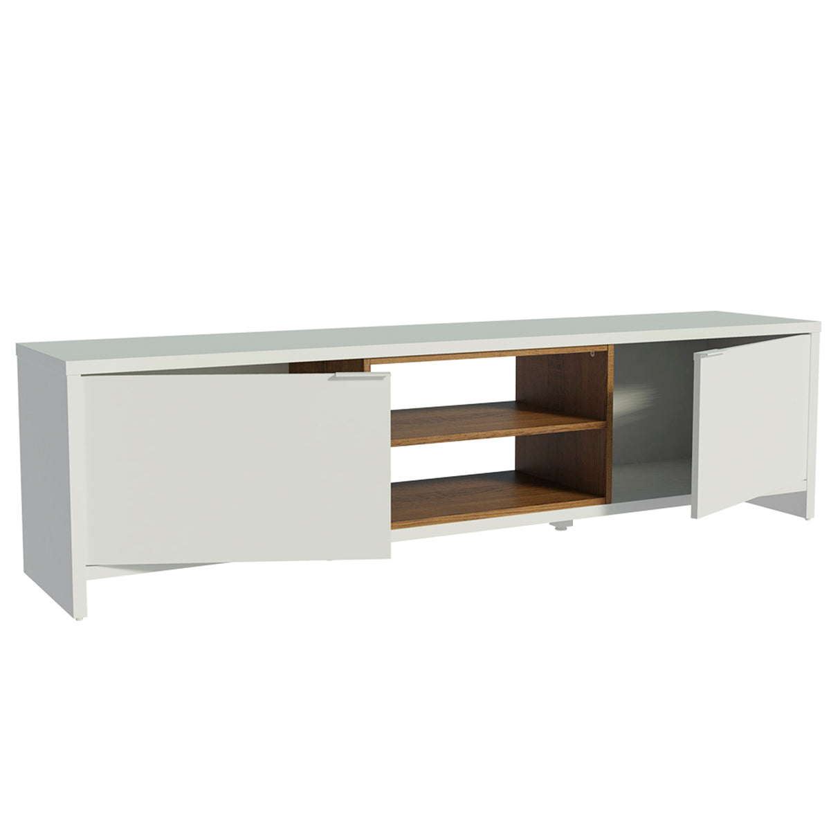 Centro de Entretenimiento Linz Blanco y Marrón 180x48cm para TV Hasta 80" Pulgadas con Cuatro Compartimientos
