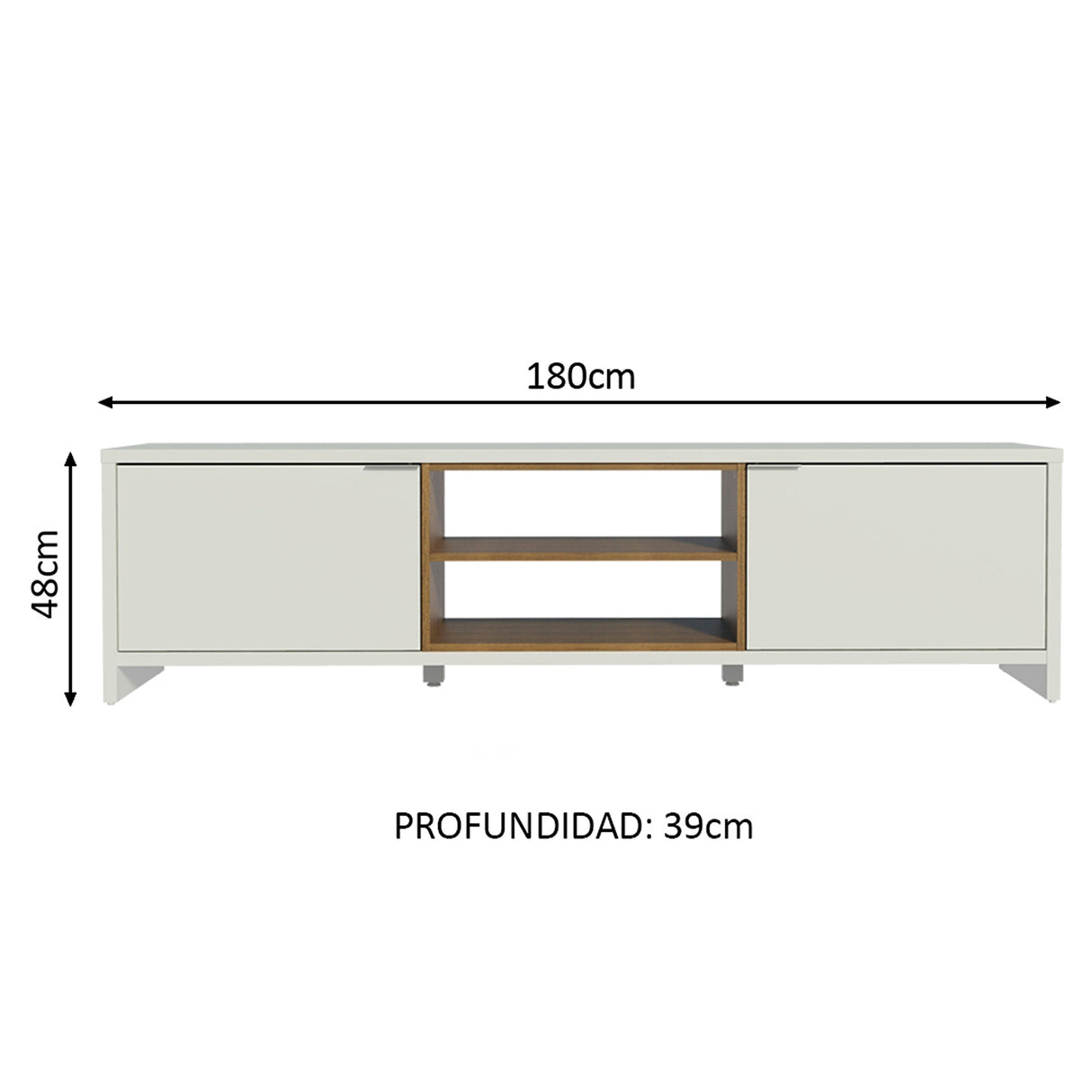 Centro de Entretenimiento Linz Blanco y Marrón 180x48cm para TV Hasta 80" Pulgadas con Cuatro Compartimientos