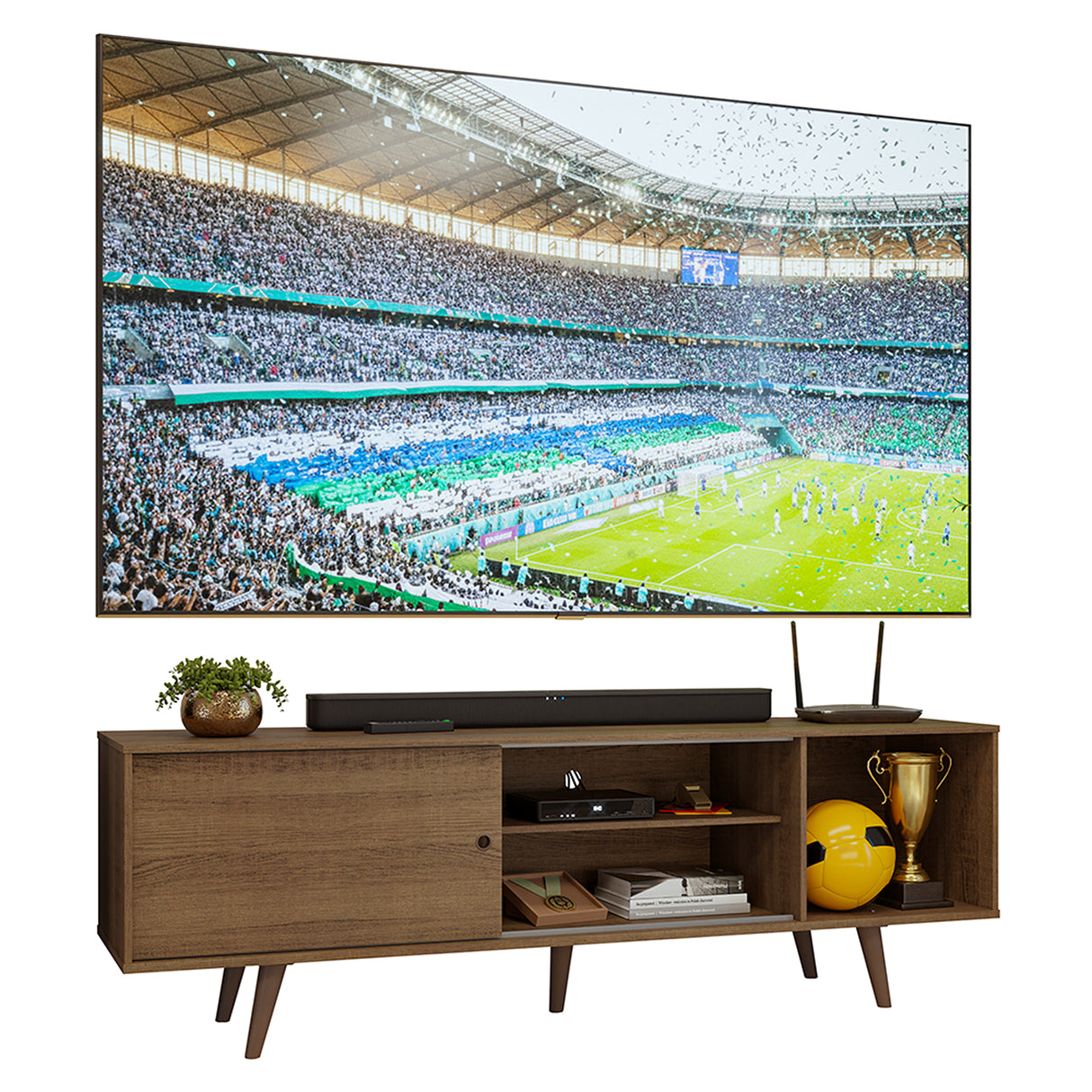 Centro de Entretenimiento Torino Marrón 160x53cm para TV Hasta 65" Pulgadas con Cuatro Compartimientos
