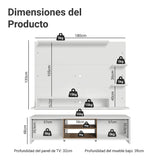 Centro de Entretenimiento Metz Blanco 180x48cm para TV Hasta 60" Pulgadas con Ocho Compartimientos
