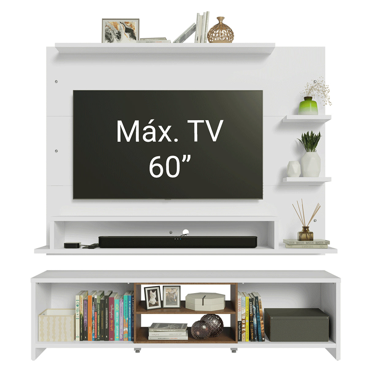 Centro de Entretenimiento Metz Blanco 180x48cm para TV Hasta 60" Pulgadas con Ocho Compartimientos