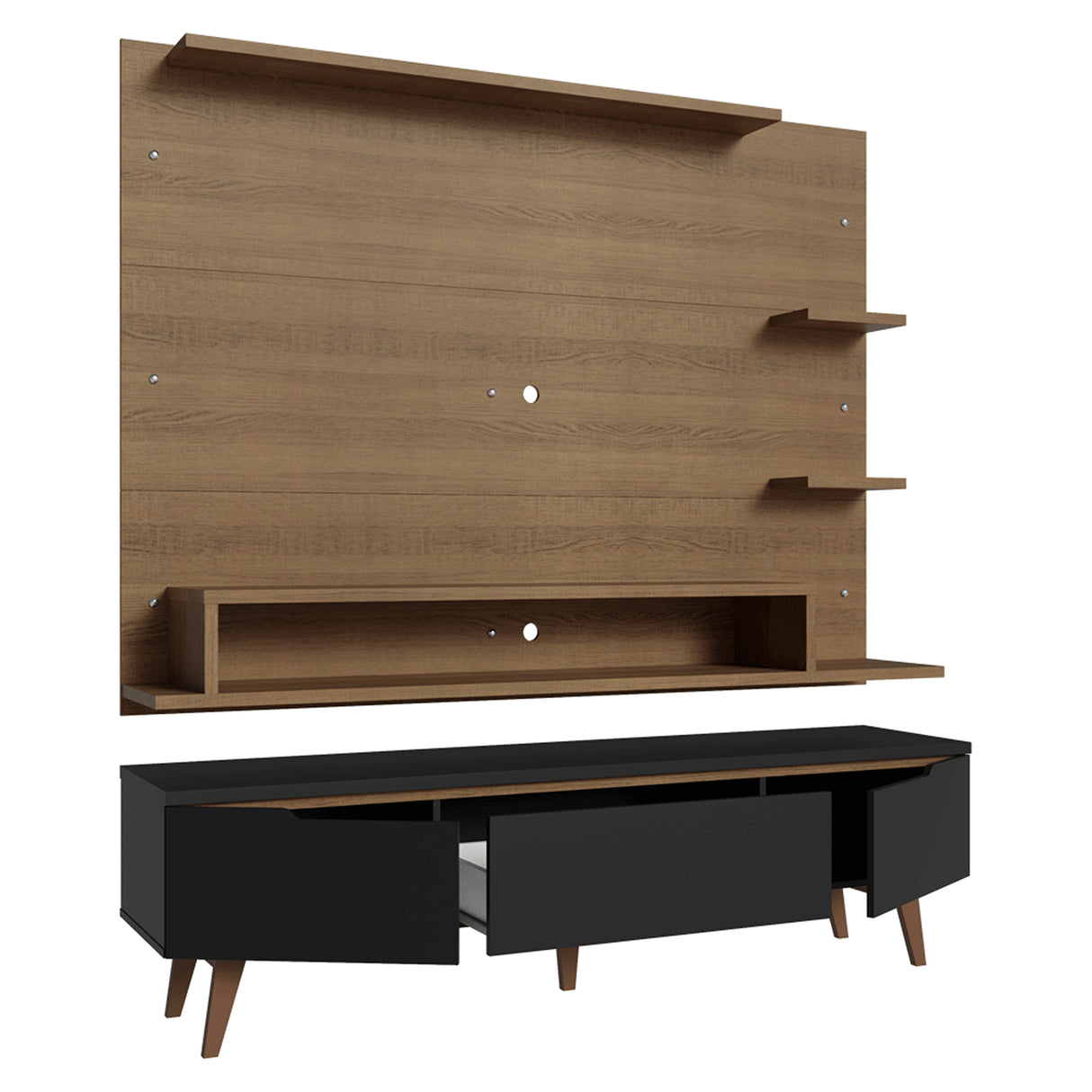 Centro de Entretenimiento Reims Marrón y Negro 180x50cm para TV Hasta 60" Pulgadas con Seis Compartimientos