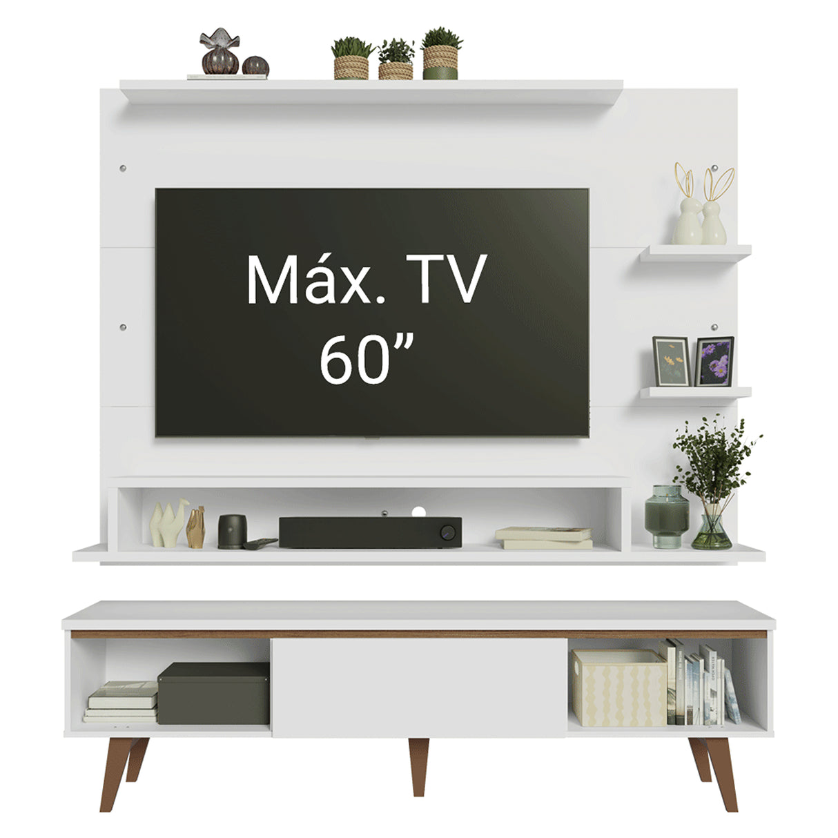 Centro de Entretenimiento Reims Blanco y Marrón 180x50cm para TV Hasta 60" Pulgadas con Seis Compartimientos