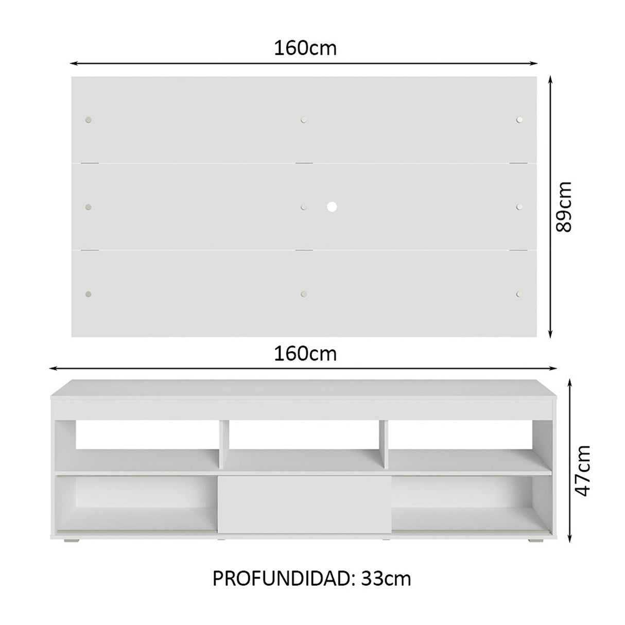 Centro de Entretenimiento Orlando Blanco 160x47cm para TV Hasta 65" Pulgadas con Cinco Compartimientos