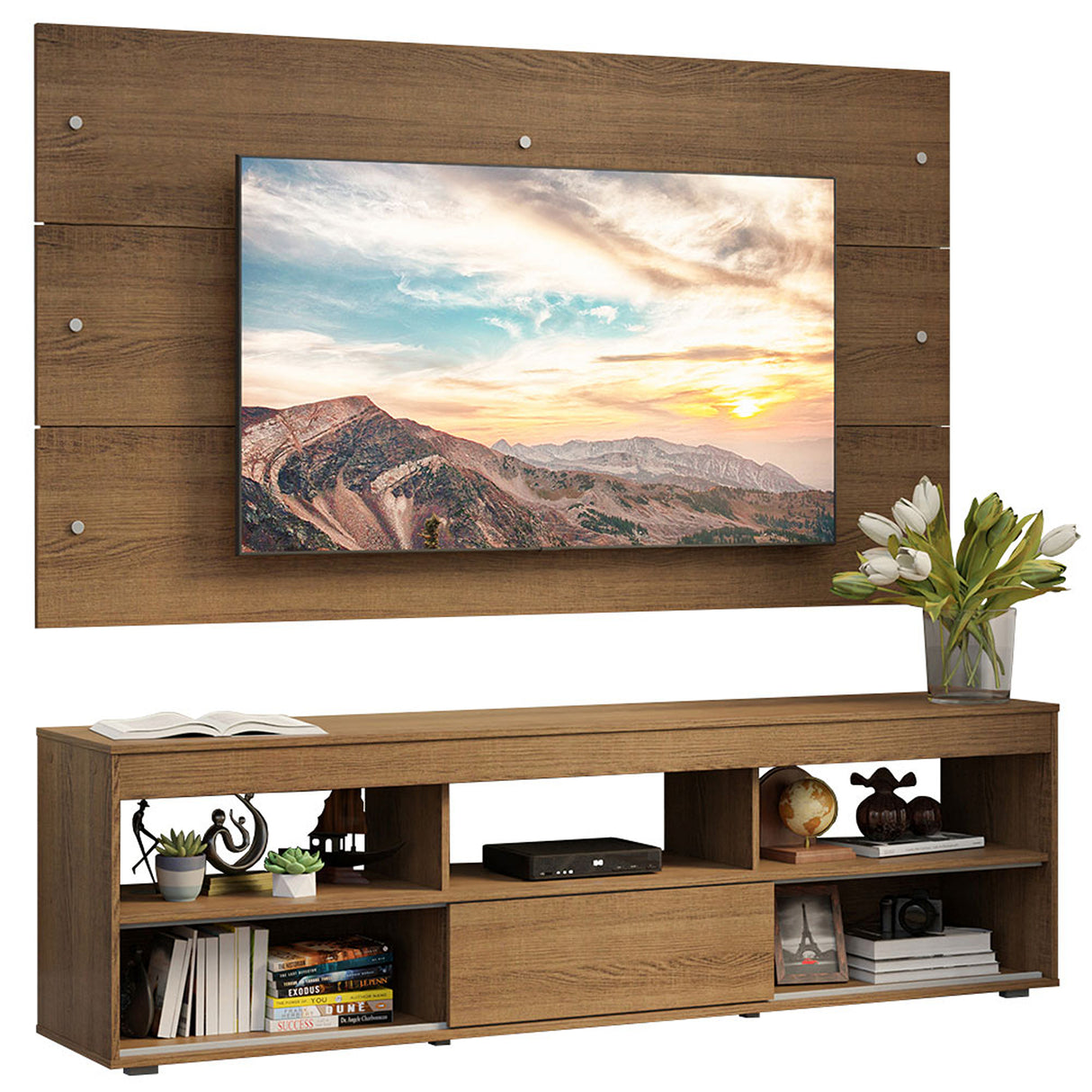 Centro de Entretenimiento Orlando Marrón 160x47cm para TV Hasta 65" Pulgadas con Cinco Compartimientos