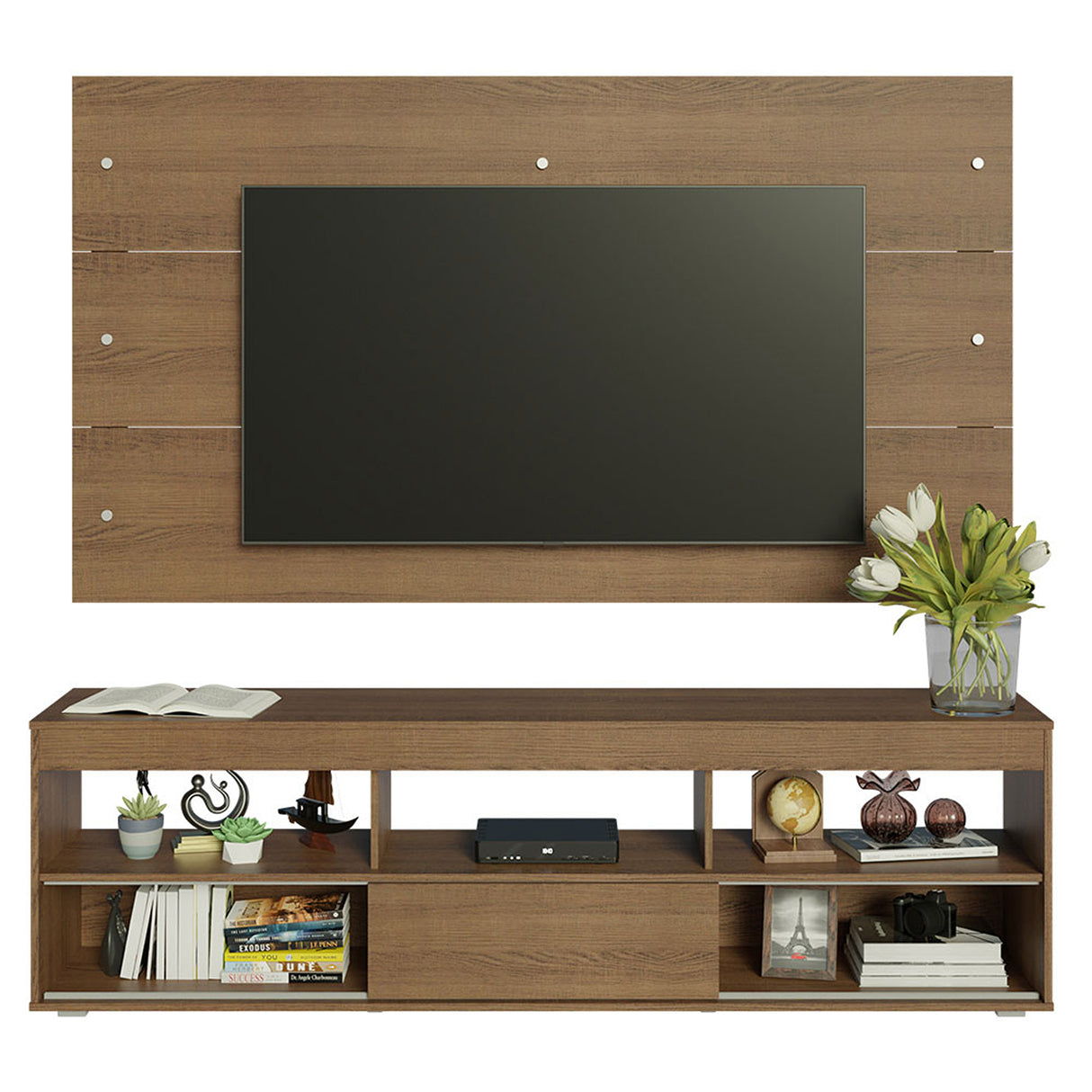 Centro de Entretenimiento Orlando Marrón 160x47cm para TV Hasta 65" Pulgadas con Cinco Compartimientos