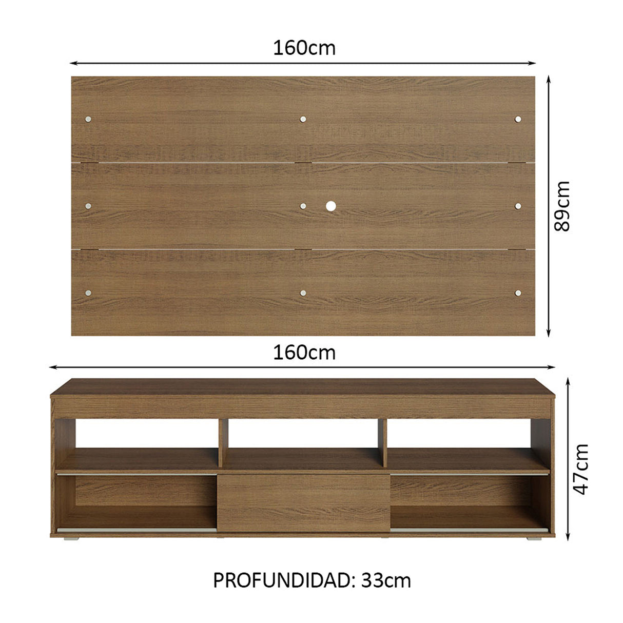 Centro de Entretenimiento Orlando Marrón 160x47cm para TV Hasta 65" Pulgadas con Cinco Compartimientos