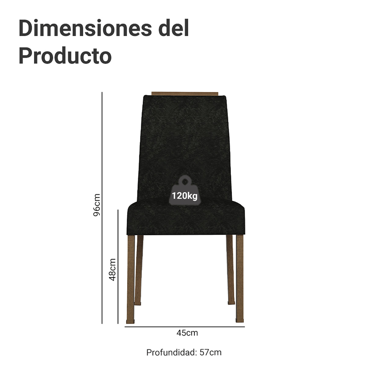 Kit x 2 Sillas para Comedor Marrón y Negro 45x96cm de Asiento Cuadrado con Espaldar Liso