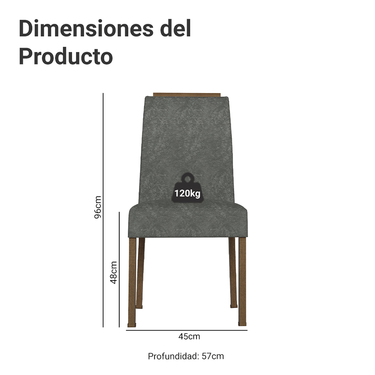 Kit x 2 Sillas para Comedor Marrón y Gris 45x96cm de Asiento Cuadrado con Espaldar Liso