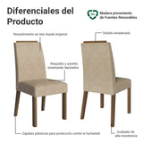 Kit x 2 Sillas para Comedor Marrón y Beige 45x96cm de Asiento Cuadrado con Espaldar Listo