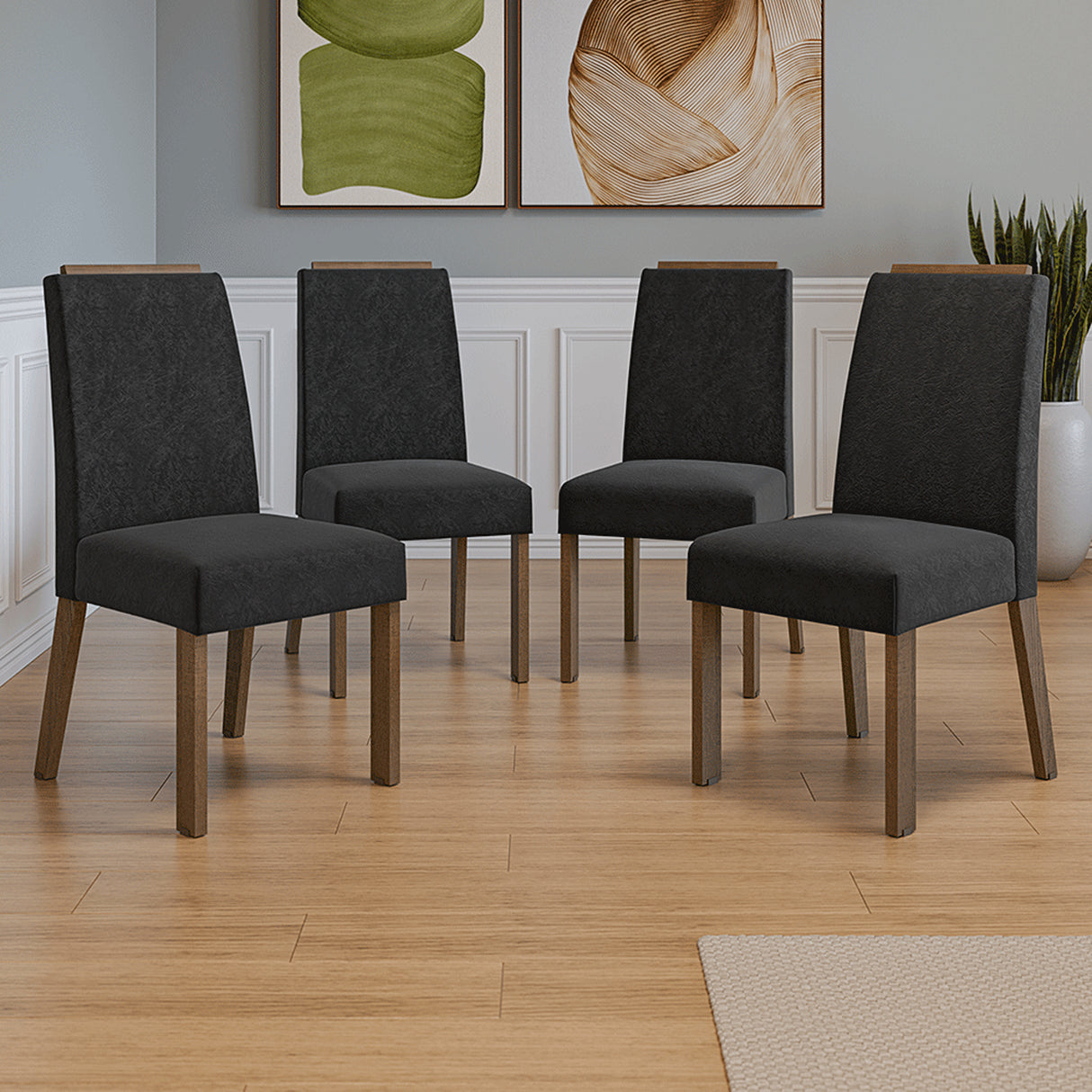 Kit x 4 Sillas para Comedor Marrón y Negro 45x96cm de Asiento Cuadrado con Espaldar