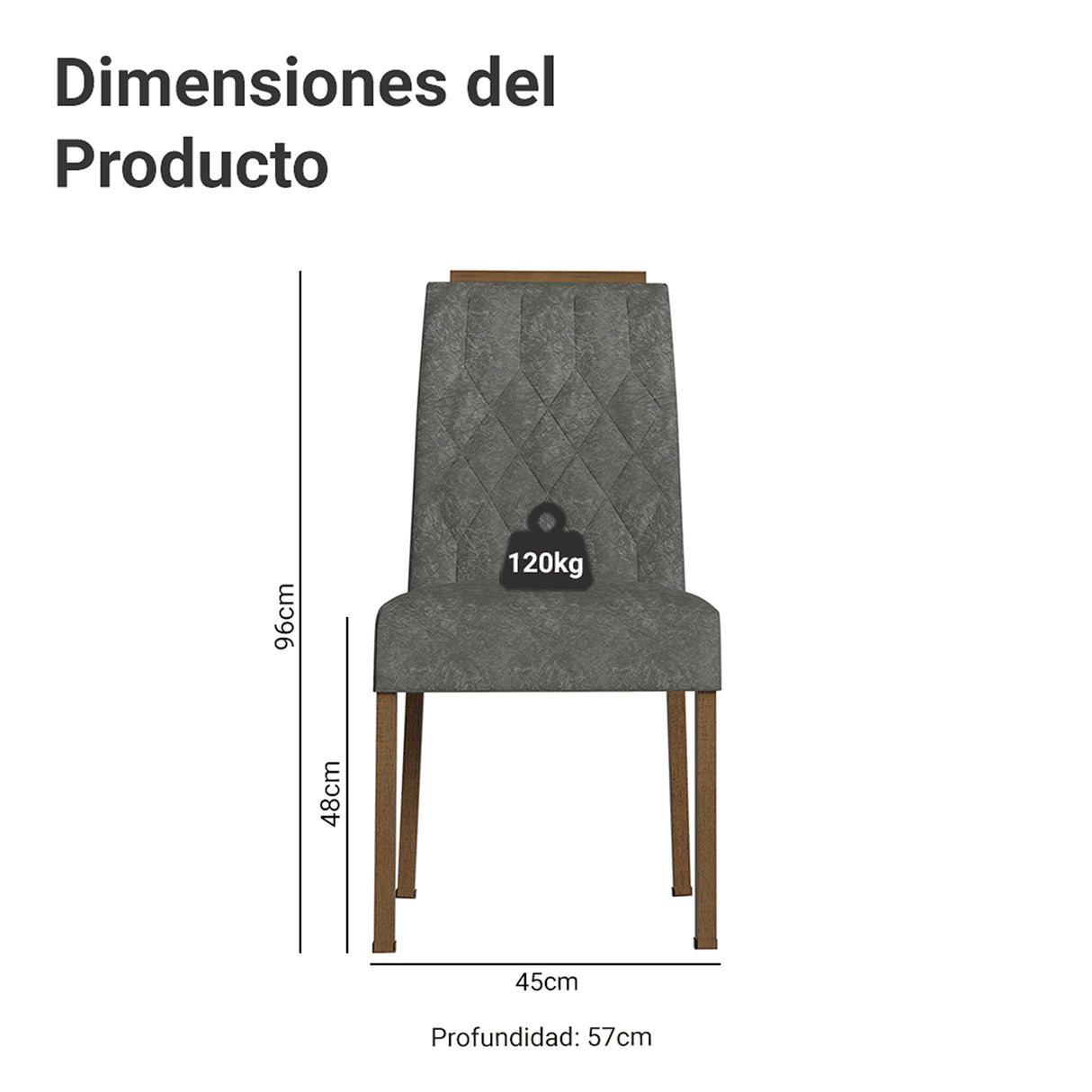 Kit x 2 Sillas para Comedor Marrón y Gris 45x96cm de Asiento Cuadrado con Espaldar de Rombos