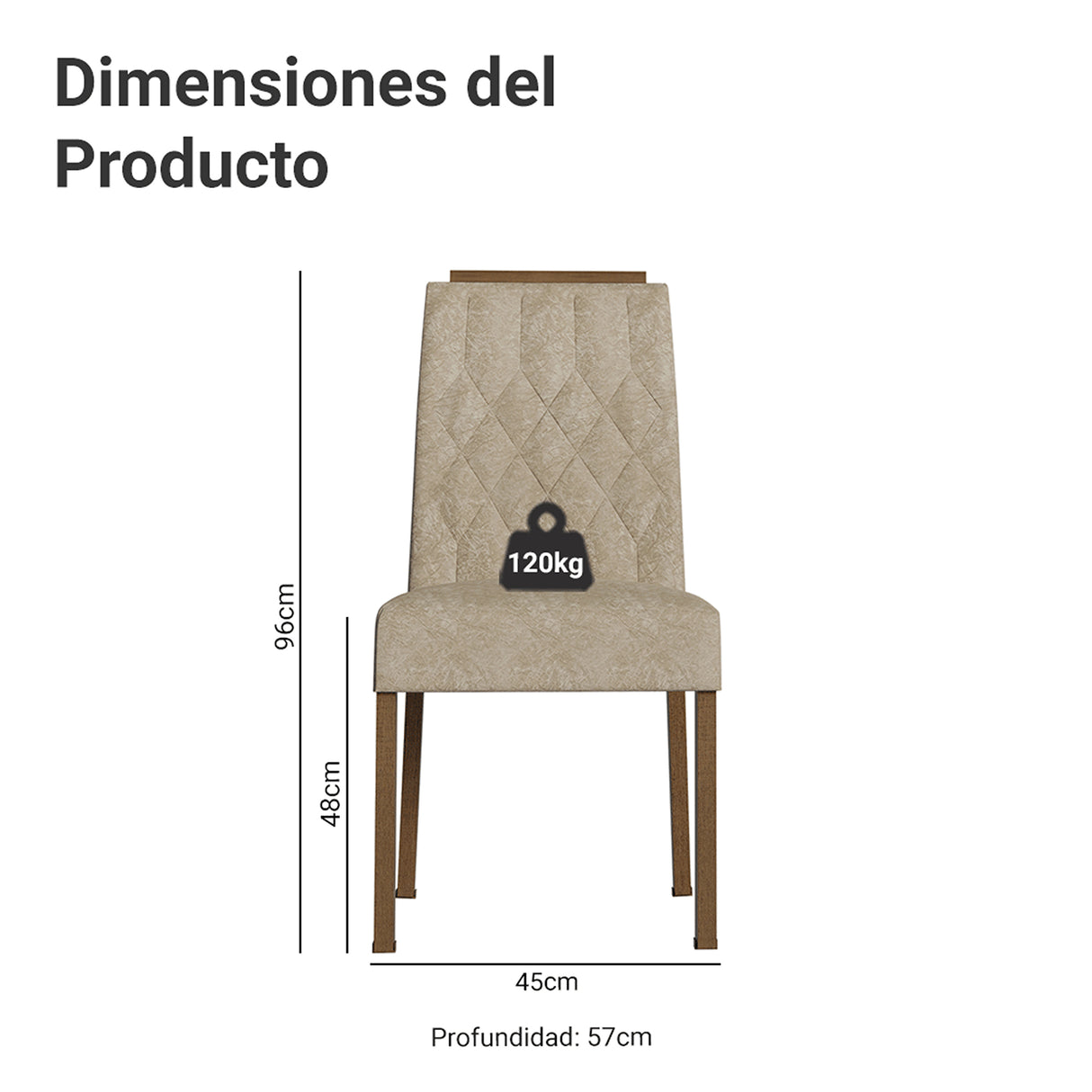 Kit x 2 Sillas para Comedor Marrón y Beige 45x96cm de Asiento Cuadrado con Espaldar de Rombos