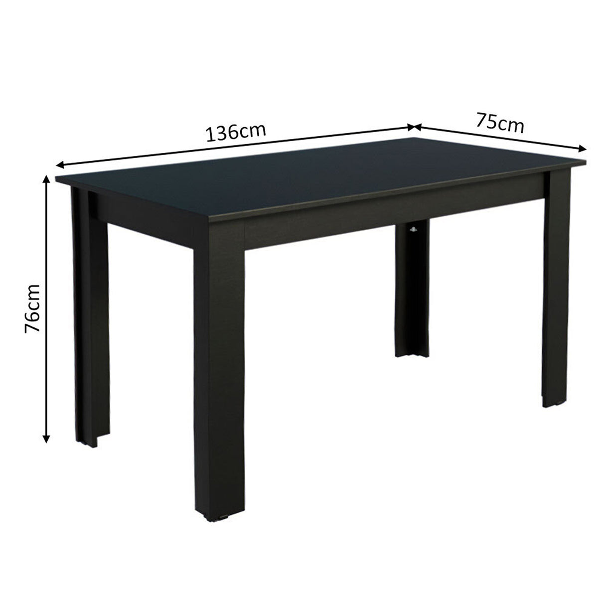 Mesa de Comedor Negro 136x76cm Rectangular de Seis Puestos sin Sillas
