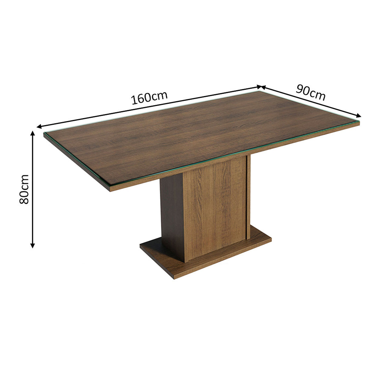 Mesa de Comedor Marrón 160x80cm Rectangular de Seis Puestos sin Sillas y con Vidrio