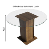 Mesa de Comedor Marrón 110x76cm Circular de Cuatro Puestos sin Sillas y con Vidrio