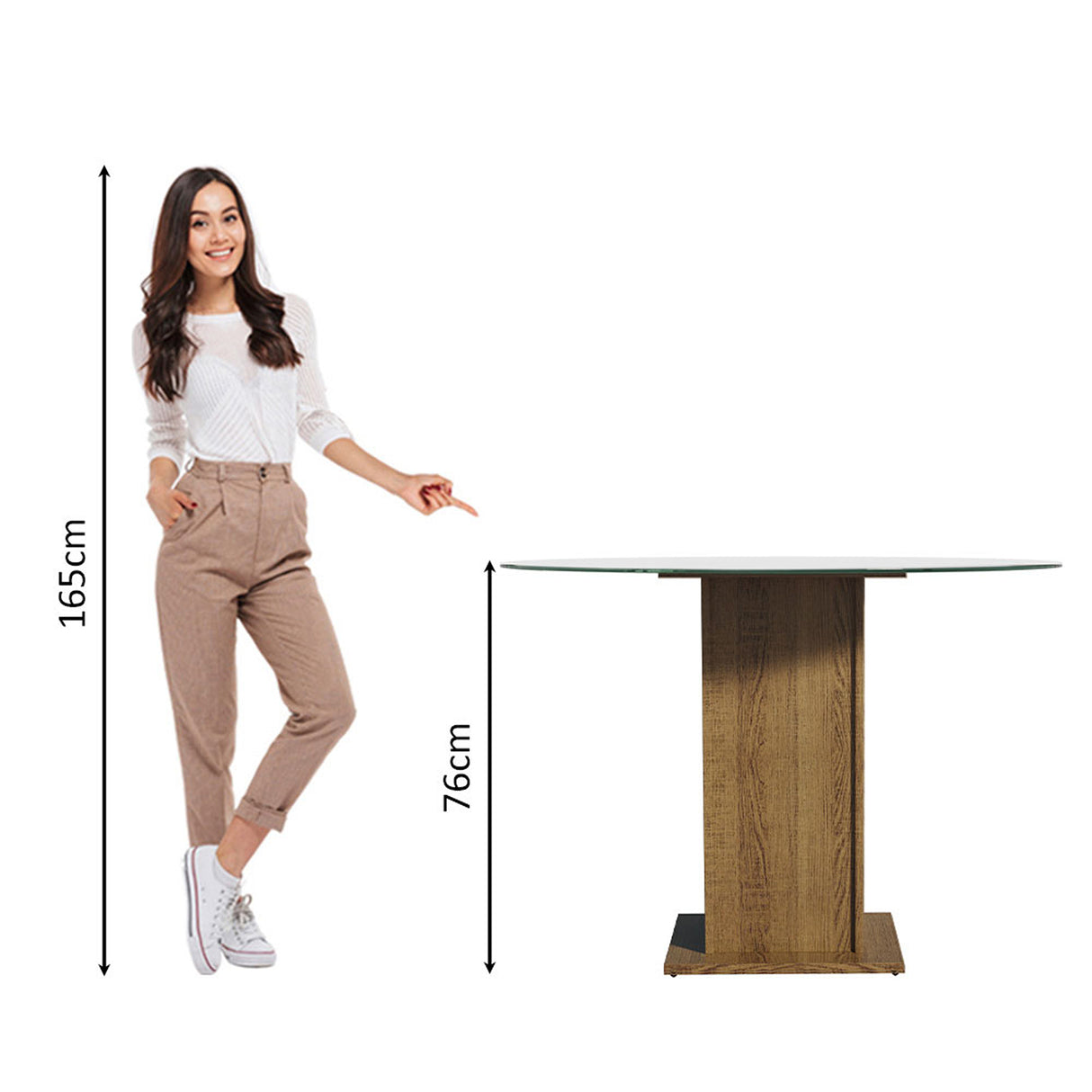 Mesa de Comedor Marrón 110x76cm Circular de Cuatro Puestos sin Sillas y con Vidrio