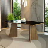 Mesa de Comedor Marrón y Negro 180x78cm Rectangular de Ocho Puestos sin Sillas y con Vidrio