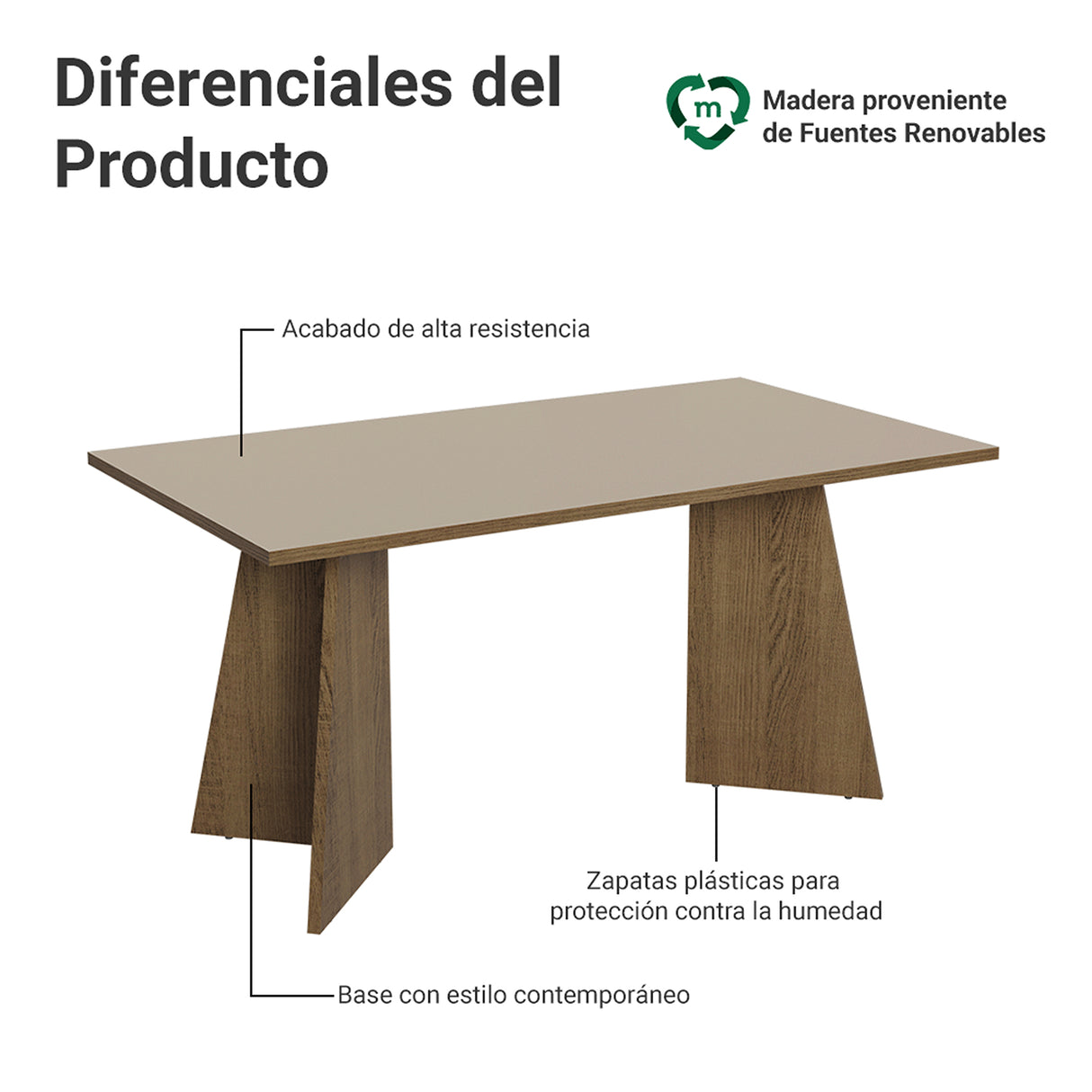 Mesa de Comedor Marrón y Crema 160x78cm Rectangular de Seis Puestos sin Sillas