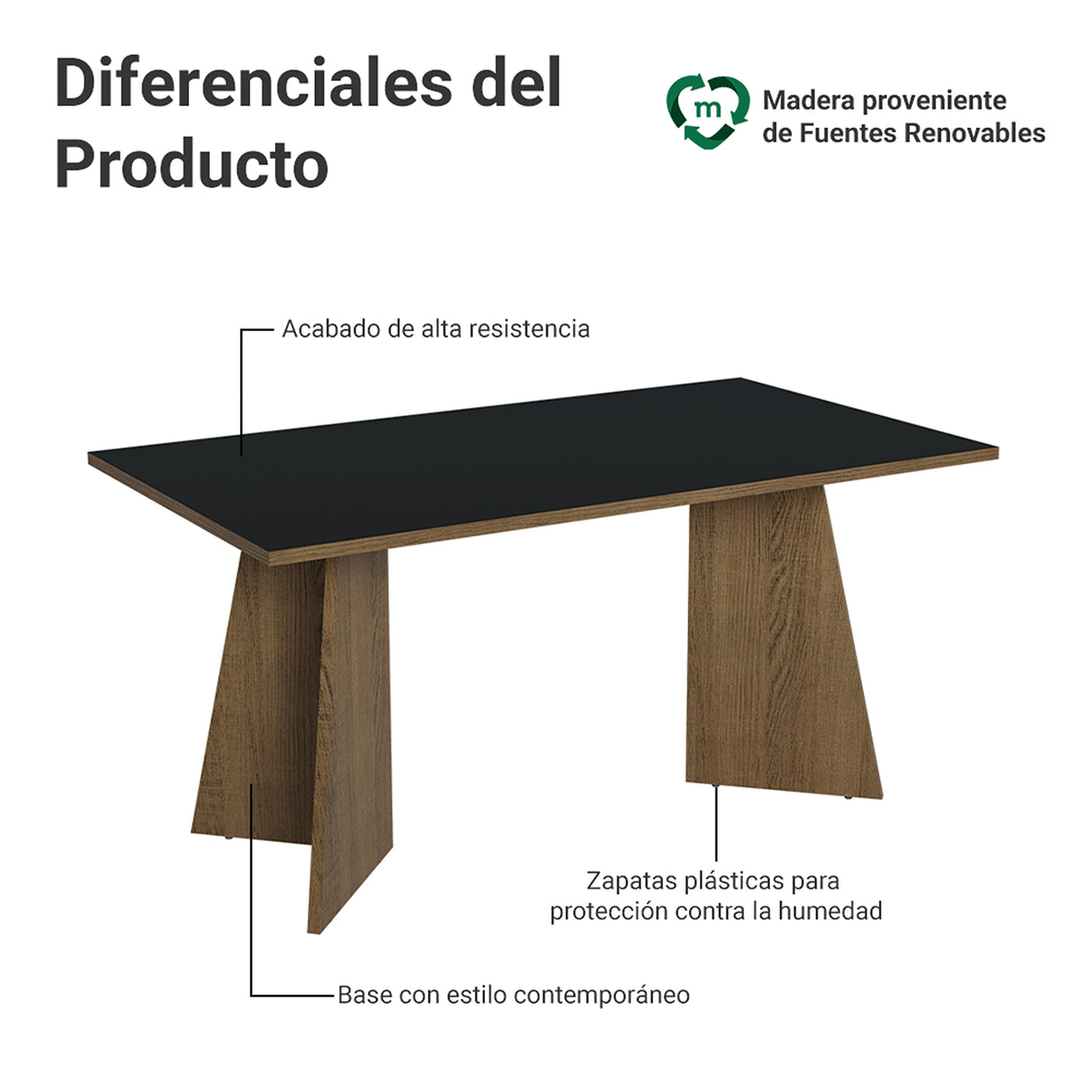 Mesa de Comedor Marrón y Negro 160x78cm Rectangular de Seis Puestos sin Sillas