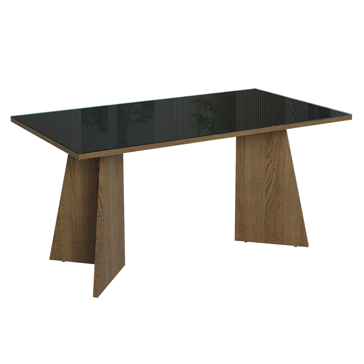 Mesa de Comedor Marrón y Negro 160x78cm Rectangular de Seis Puestos sin Sillas y con Vidrio