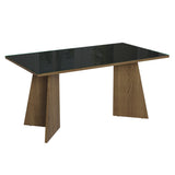 Mesa de Comedor Marrón y Negro 160x78cm Rectangular de Seis Puestos sin Sillas y con Vidrio