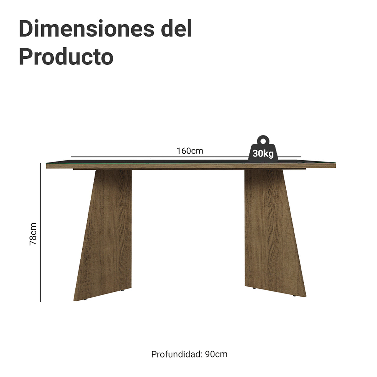 Mesa de Comedor Marrón y Negro 160x78cm Rectangular de Seis Puestos sin Sillas y con Vidrio