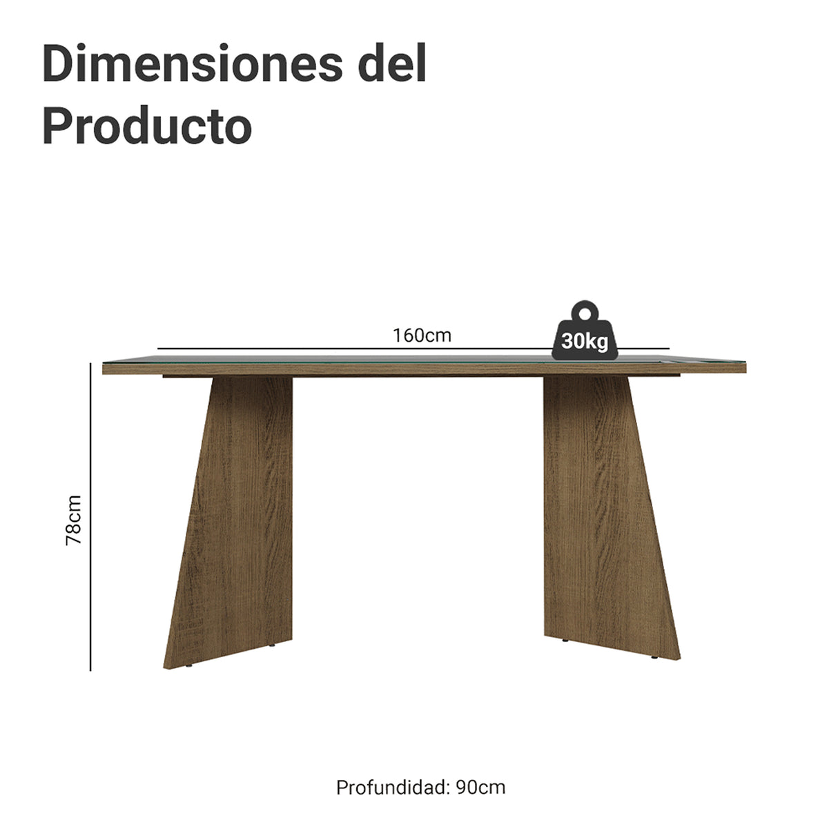 Mesa de Comedor Marrón y Gris 160x78cm Rectangular de Seis Puestos sin Sillas y con Vidrio