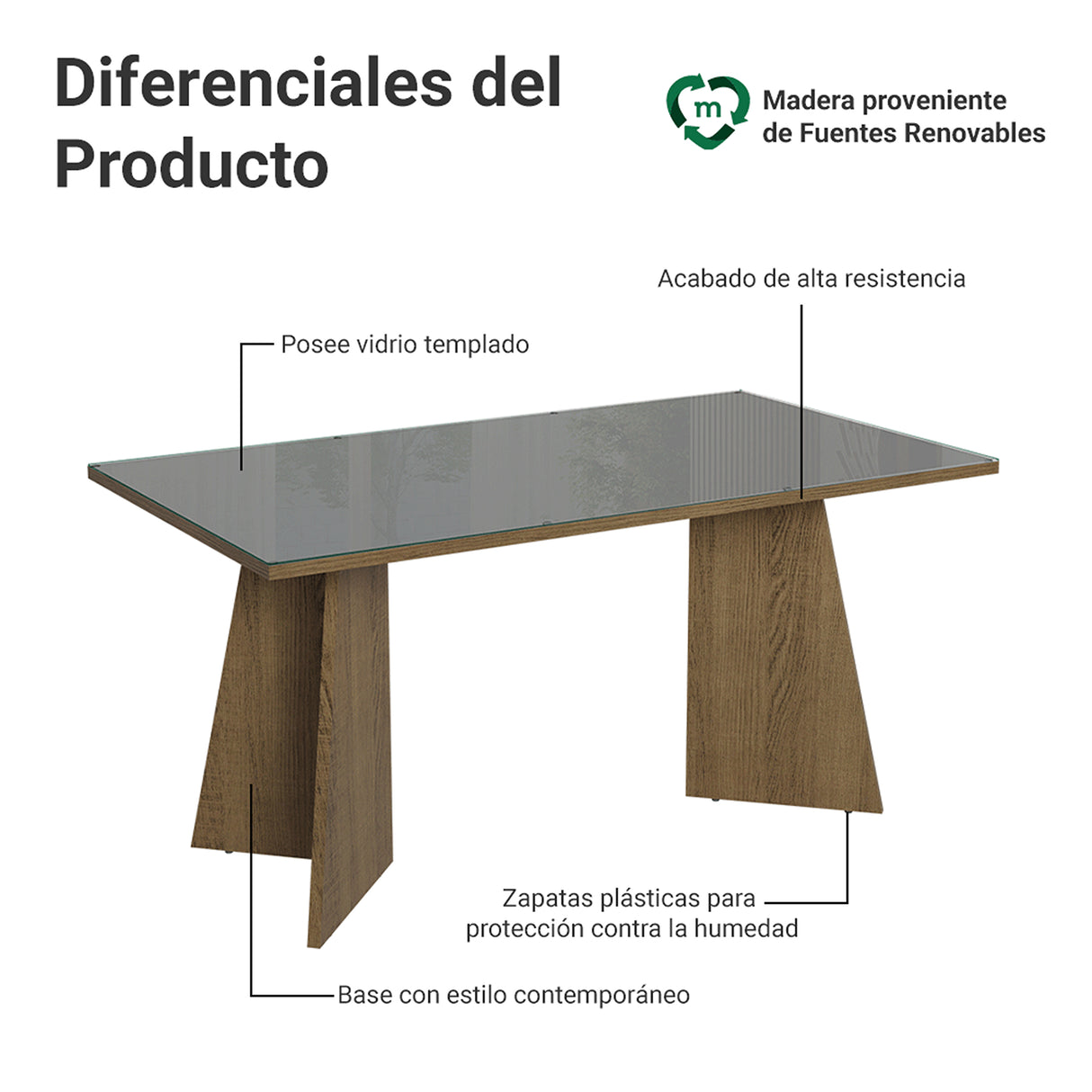 Mesa de Comedor Marrón y Gris 160x78cm Rectangular de Seis Puestos sin Sillas y con Vidrio