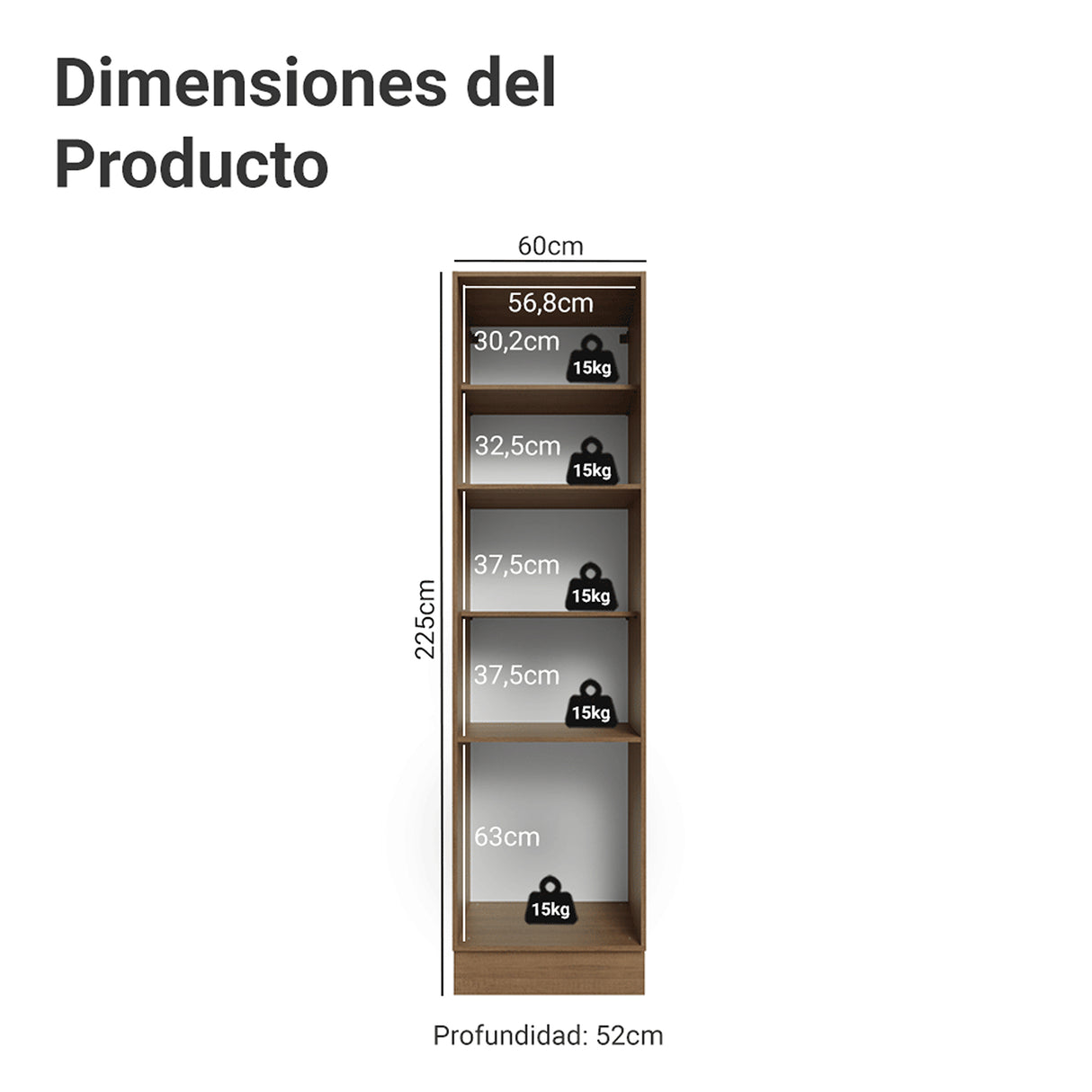 Mueble Organizador de Despensa Vik Marrón y Gris 60x225cm con Tres Puertas