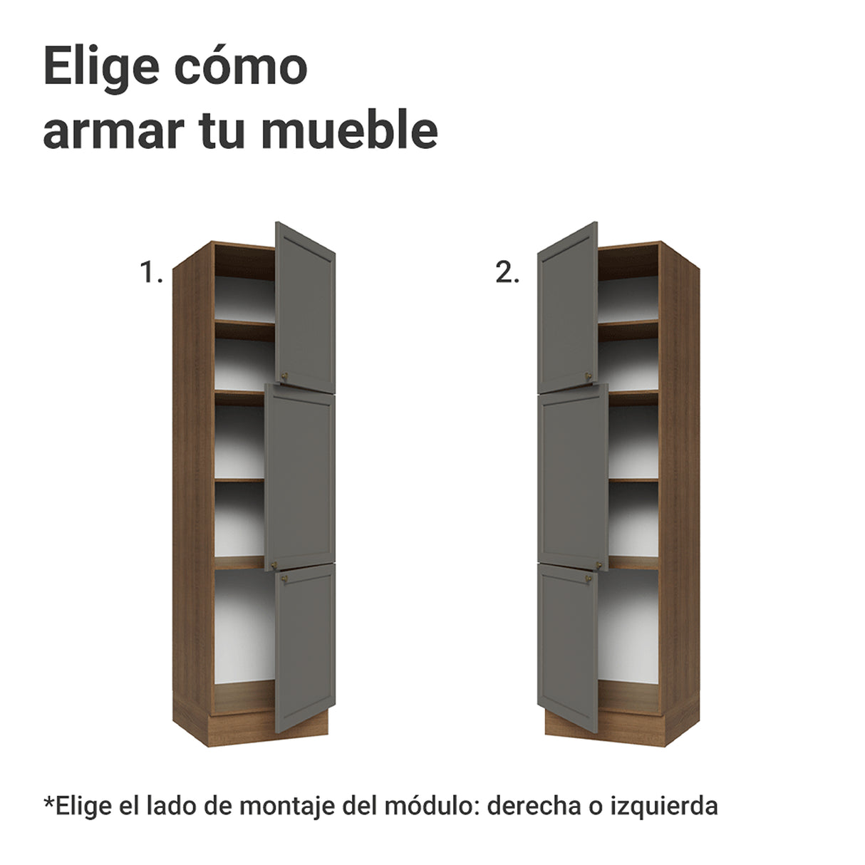 Mueble Organizador de Despensa Vik Marrón y Gris 60x225cm con Tres Puertas
