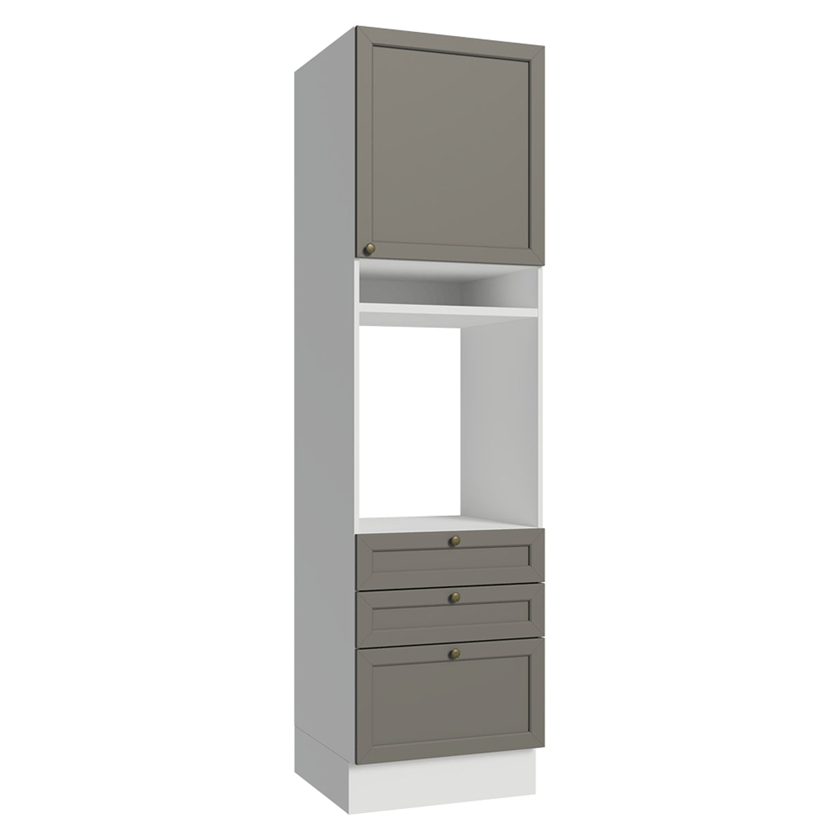 Módulo Para Microondas Vik Blanco y Gris 60x225cm con Una Puerta y con Tres Cajones