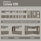 Módulo Para Microondas Vik Marrón y Gris 60x225cm con Una Puerta y con Tres Cajones