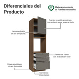 Módulo Para Microondas Vik Marrón y Gris 60x225cm con Una Puerta y con Tres Cajones